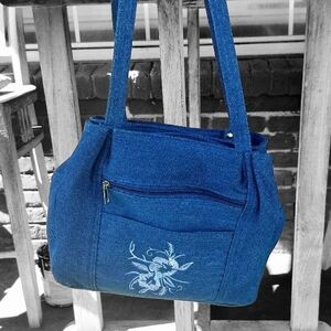 Blue Denim Embroidered Women's Bag